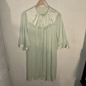 Vanity Fair‎ VINTAGE Women's Button Robe Sz 34 Light Mint Green Nylon